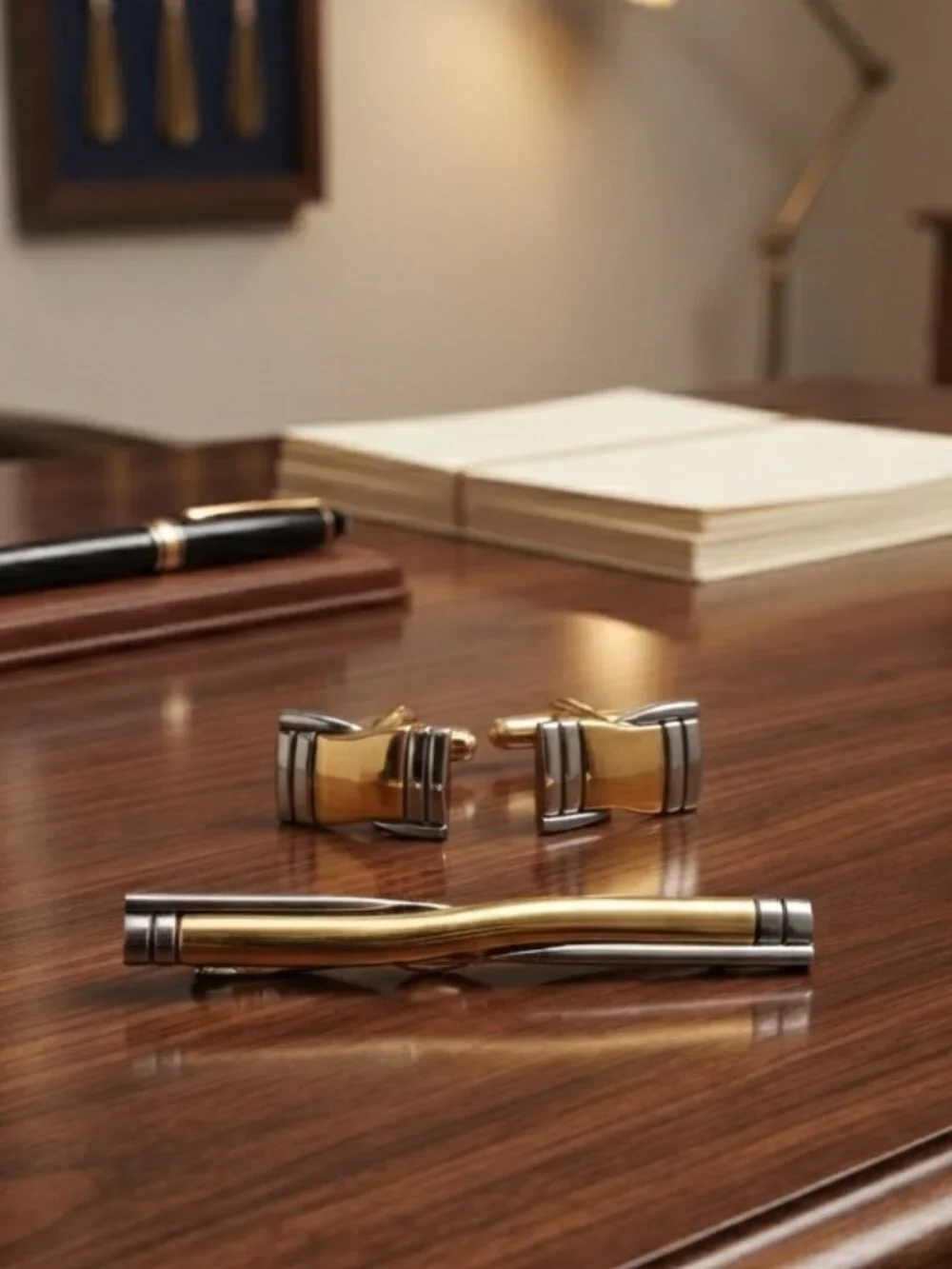Vintage Two-Tone Gold and Silver-Plated 3-Piece Tie Clip & Cufflinks Set